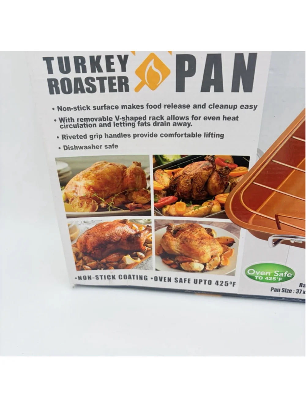 New Non-Stick Copper Ceramic Turkey Roaster Pan W/ Removable Rack